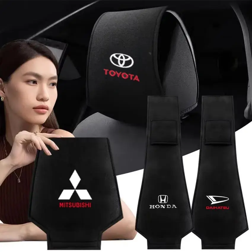Sarung Headrest Mobil Cover Pelindung Headrest Sandaran Kepala Jok Mobil Universal Dengan Logo