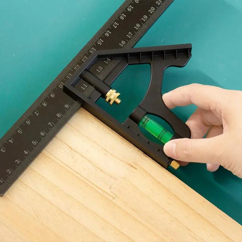 Kết Hợp Có Thể Điều Chỉnh 15/20/25cm Thước Đo Góc Thẳng 45/90 Độ Với Máy Đo Mức…