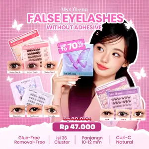 Ms O'Lena Bulu Mata Palsu Fleksibel Tanpa Lem  Free Pinset | 36 Cluster | Panjang 10-12mm | Natural - Bold