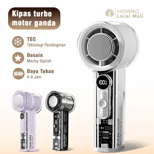 HOMMO Kipas AC Mini Ice Cooling FT08 Turbo Mini 100 Level Angin Baterai 30000mAh Desain Mecha Transparan Daya Turbo FT08