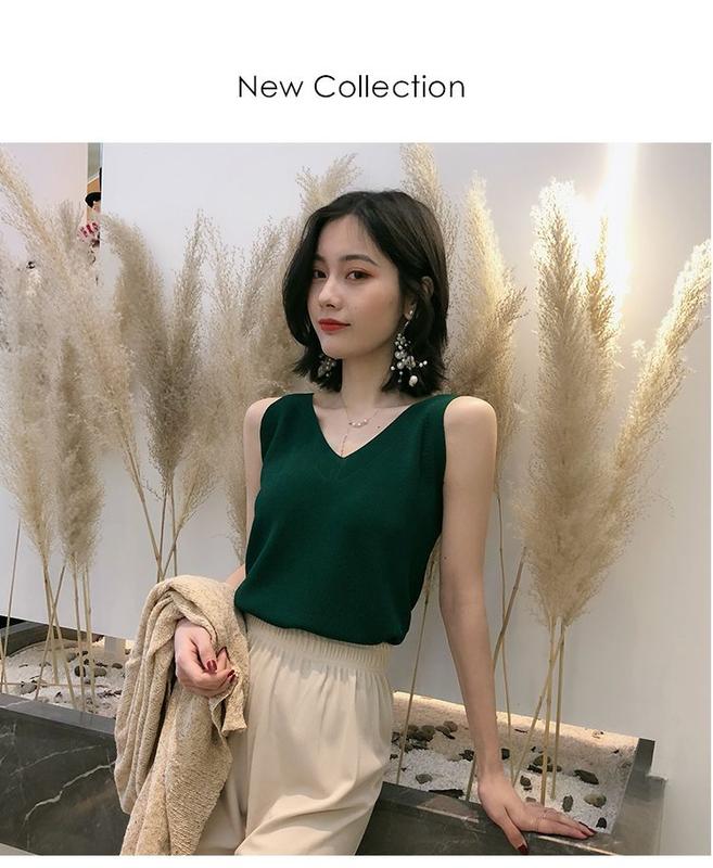 Product Introduction of Fashion Ice Silk Camisole Women's Outer Wear Summer Sleeveless Knitwear Korean Style Loose V-neck Short Bottoming Shirt Top Fashion Womenswear Lingerie 20