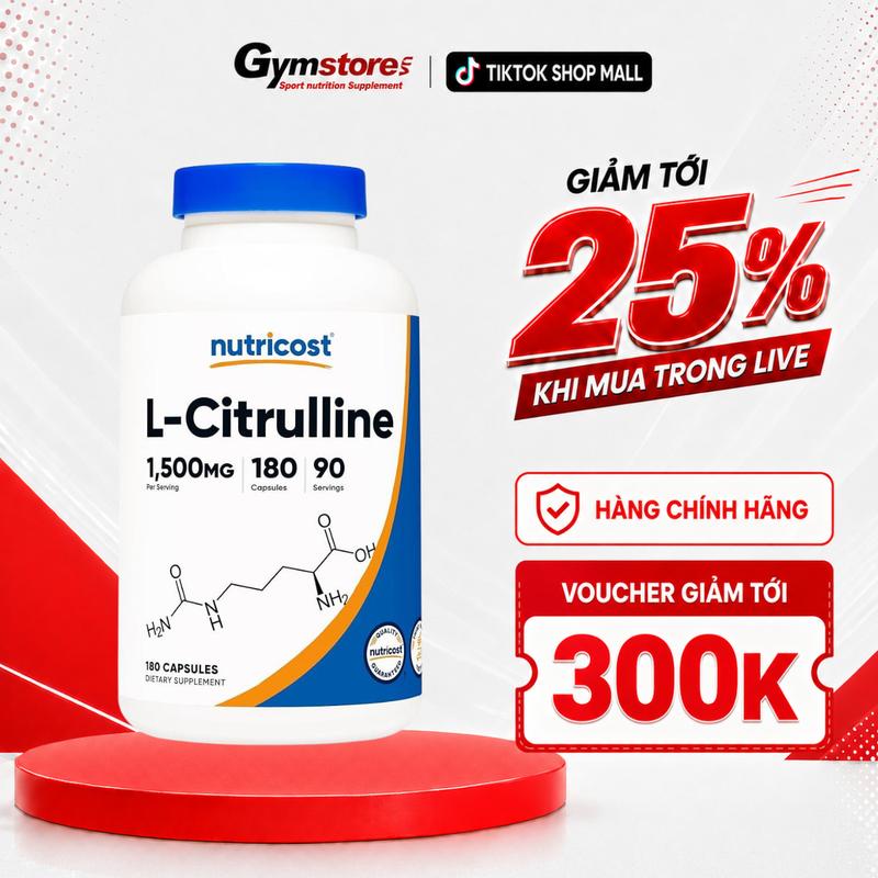 Viên uống Nutricost L-Citrulline 1500mg, 180 Capsules | Made in USA