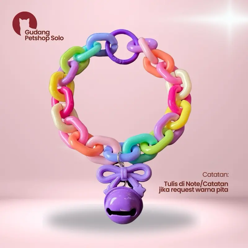 Kalung Kucing Rantai Oval Pita Lonceng UFO 22mm - Warna Pita bisa request