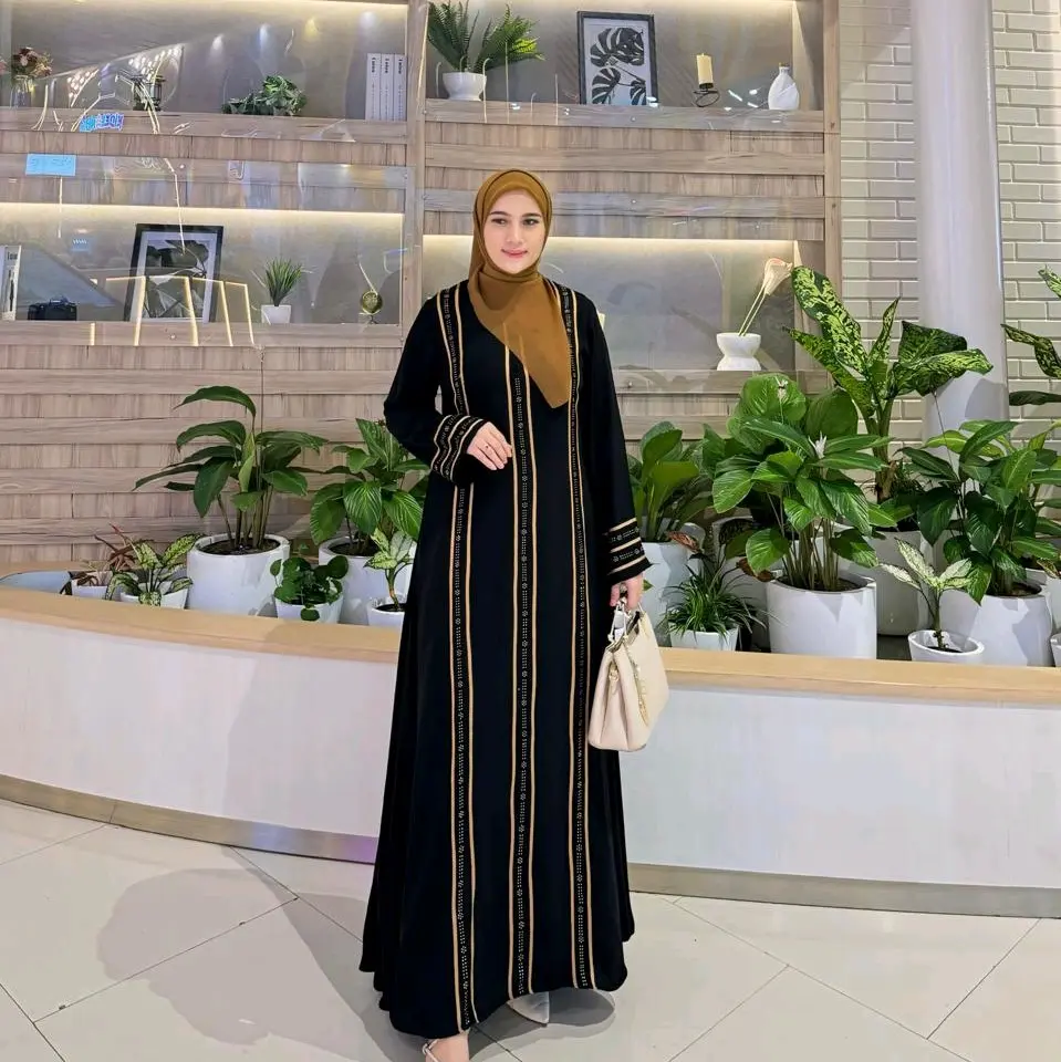 Gamis Abaya Hitam Stripe Jet Black  Zahra Premium Muslim Wanita