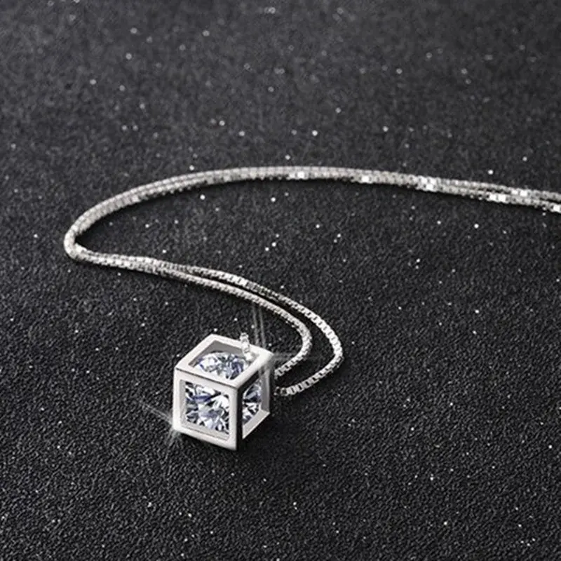 925 Sterling Si er Fashion Jewelry 18 inches Sq re Shiny AAA Zircon Pendant Ne lace For Women Wedding thday Gifts