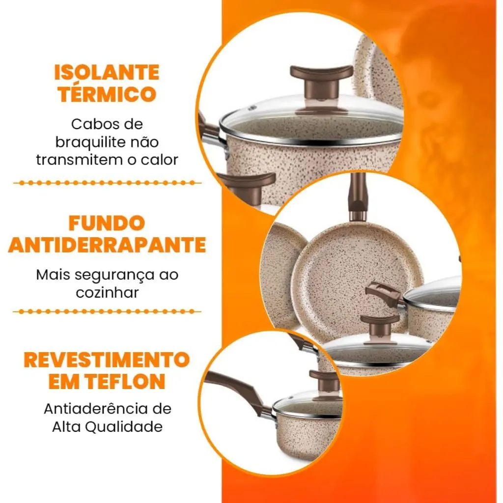 Jogo de Panelas 10 Peças Antiaderente com Tampa de Vidro Temperado Bianco Vanilla Varias Cores Conjunto Kit Teflon D'italia Cozinha Completa - 8