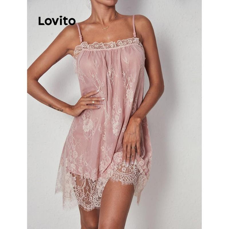 Product Introduction of Lovito Sexy Plain Lace Bow Sleep Dress for Women LNL48174 29