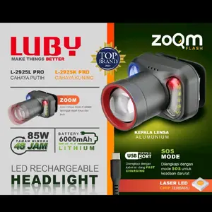 SENTER KEPALA ZOOM LED LASER LUBY 85 WATT L-2925 PRO / 70 WATT  L-2925L / 40 WATT  L-2923L