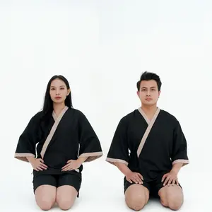 Paket Couple Piyama Hanabi Versi Kimono Dewasa - Lengan Pendek dan Celana Pendek - Atasan, Katun, Wanita, Motif, Hitam