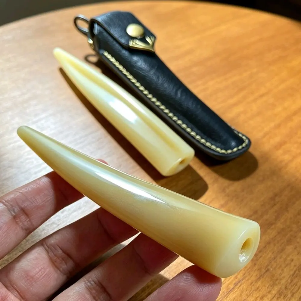 Kerajinan Tangan Gagang 14cm Bahan Tulang Sapi Mengkilap dengan Wadah Kulit Asli Aksesori Elegan dan Serbaguna untuk Berbagai Gaya