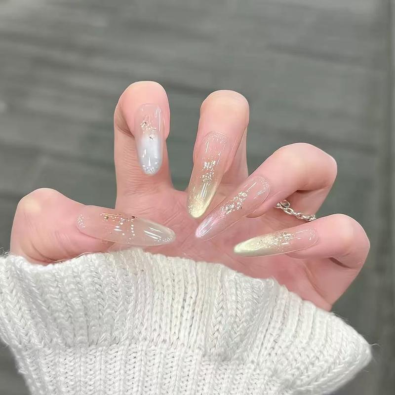 Mã B021 Nail Box Mắt Mèo Ombre Đa Sắc Dáng Móng Nhỡ Đầu Móng Tròn Đính Nhũ Lấp Lánh Họa Tiết Nhẹ Nhàng Phong Cách Thời Thượng Sang Chảnh