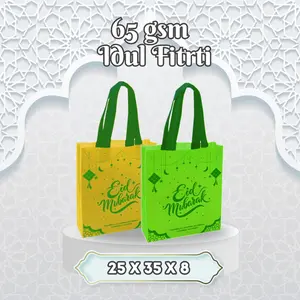 Tas Spunbond Idul Fitri Lebaran Goodie Bag Laken Model Tali Tebal Ukuran 20x25, 25x35, 30x40, 38x45 ( Per LUSIN )