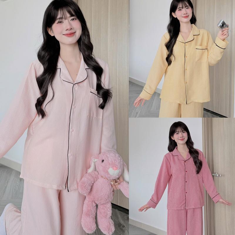 HỎA TỐC HN Bộ Ngủ BY CHANN SP18 áo dài quần dài chất liệu đũi mềm có bigsize đến 80kg