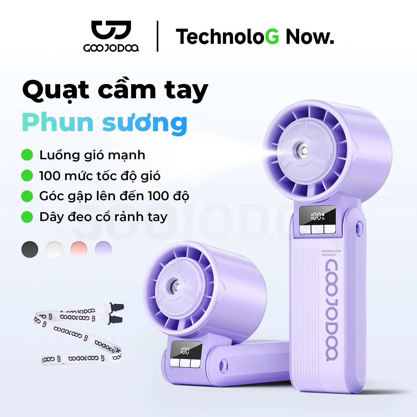 [GOOJODOQ*KOC/KOL] COMBO Quạt cầm tay phun sương tặng sạc dự phòng,luồng gió mạnh,góc gập lên đến 100 độ,100 mức độ gió ,Dây đeo có rảnh tay | BigBuy360 - bigbuy360.vn