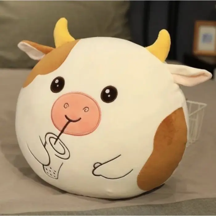 Bantal Boneka Sapi Putih Hitam Cokelat Sit Cow Cute Cow Moo Moo Lucu 4