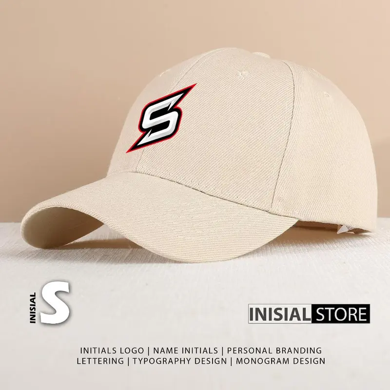 Topi baseball cream inisial sporty nama huruf pria fasion distro 4