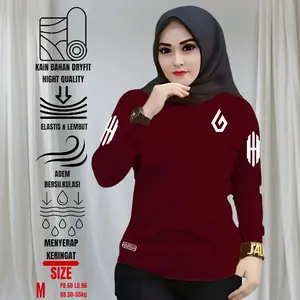 Baju Sport Olahraga Wanita Lengan Panjang Atasan Kaos Running Lari Gym Senam Zumba Sepeda Bulutangkis Sporty Muslim
