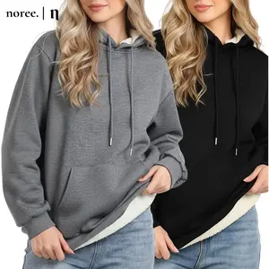Noree Sweater Hoodie Jumper Sherpa Bulu Tebal, sweater Musim Dingin Hangat Unisex , Sweater Hoodie Sherpa