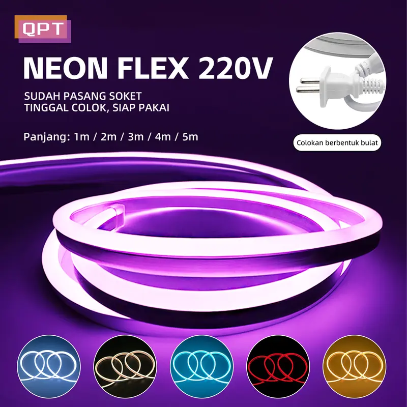 QPT Mall Paket Lampu Neon Flex 220v 1m 2m 3m 4m 5m  Led Selang Fleksibel 220v Warna Neon Outdoor DIY Strip 0