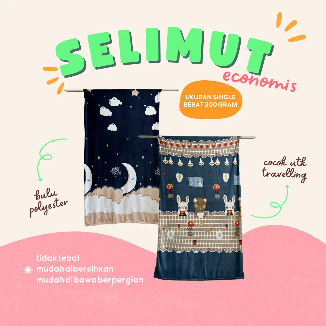 Selimut Bulu Moria kecil 120 x 170 berat 300 g tidak tebal - motif dewasa remaja Souvenir