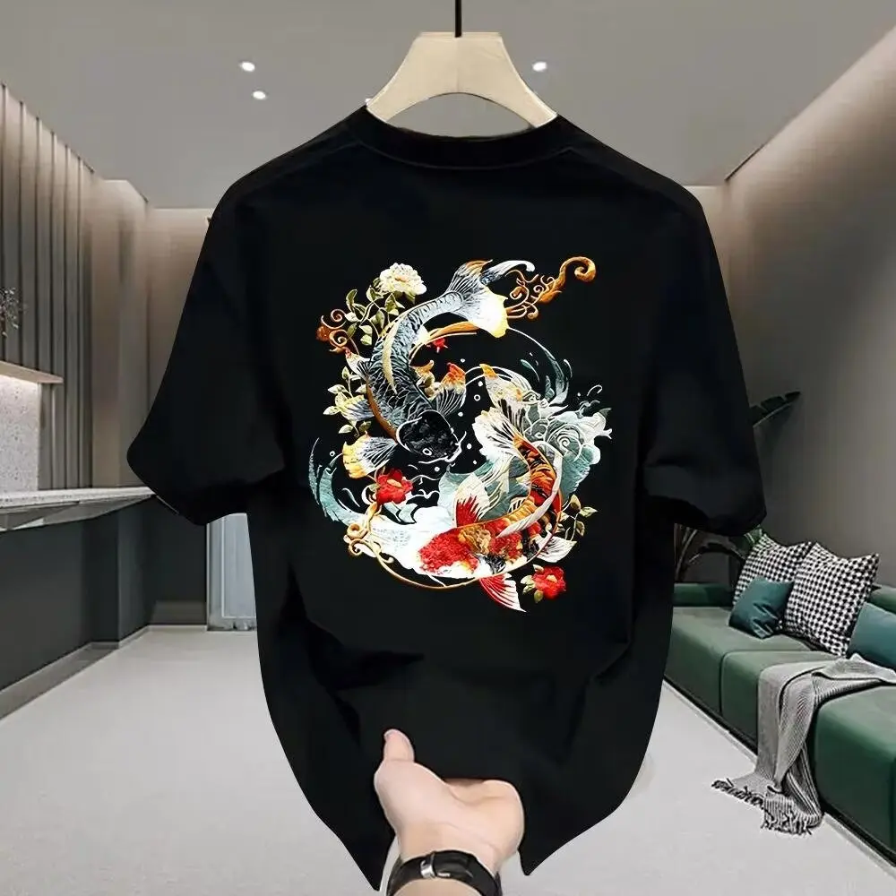 Áo Thun ngắn Tay Hàng Mới Về Mùa Hè, Thiết Kế Cá Koi In Hình, Cá Tính Nặng, Làm Bằng Cotton Nguyên Chất, Hợp Xu hướng, Cá Tính Sáng Tạo, Thích Hợp Cho Nam Và Nữ, Cùng Phong Cách (YNMT)