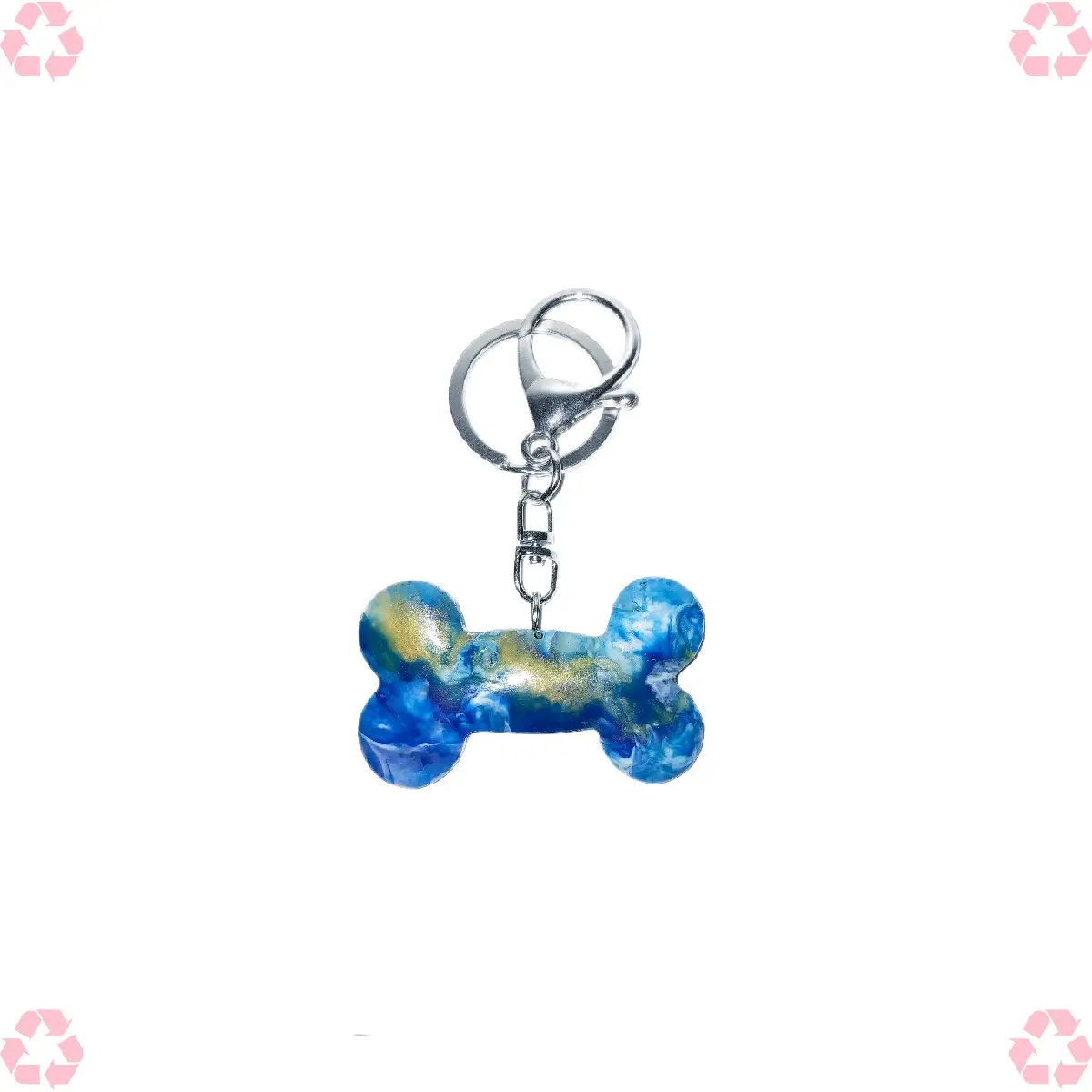 Recycle keychain | KC-001 - white, blue & gold tone