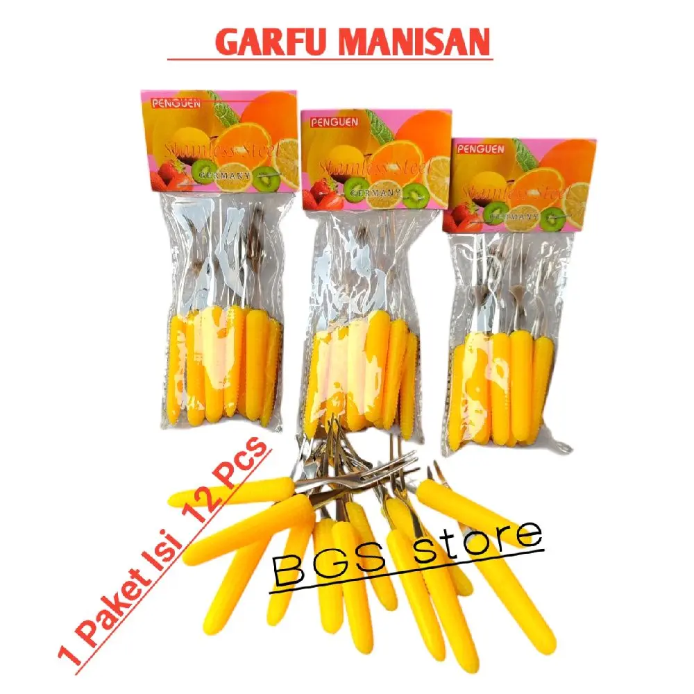 Paket 12 Pcs Garfu Kue Dessert Garfu Buah Motif Jagung Stainless Steel Plastik