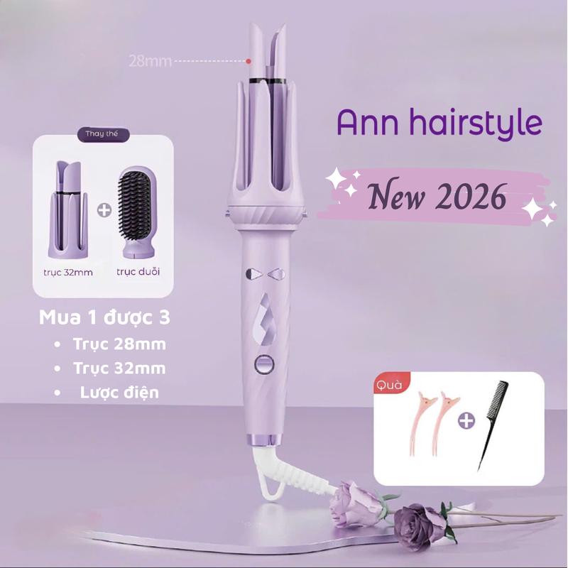   NEW 2026  Máy uốn tóc 3in1 ANN nâng cấp - 1 máy có 3 trục thay thế 28mm 32mm và lược điện - công nghệ men gốm và ion âm bảo vệ tóc 