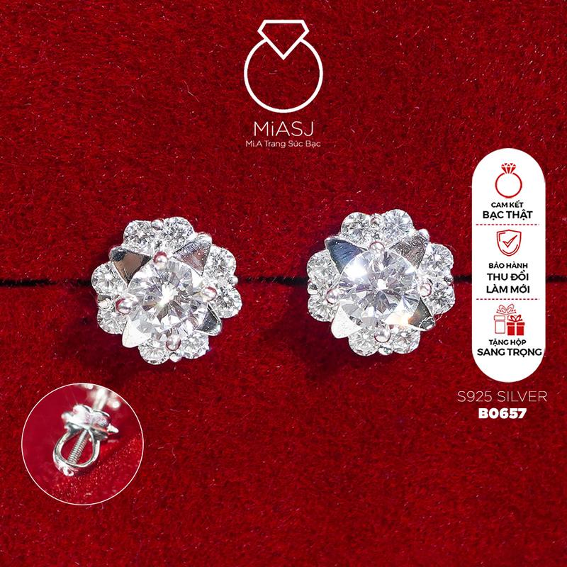 LIVE B0657 - Bông tai chốt vặn Bạc S925 thanh lịch cao cấp đá CZ MiASJ