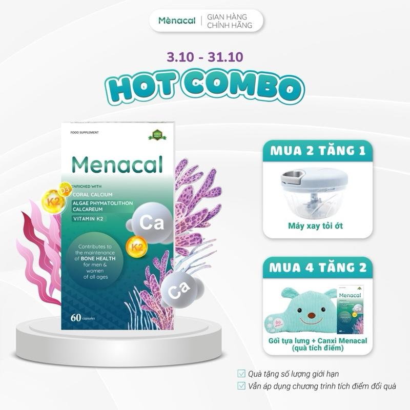 Canxi EU tảo biển Menacal - bổ sung canxi D3K2 cho mẹ bầu, mẹ sau sinh, trẻ em từ 6 tuổi, người lớn 1 hộp 60 viên
