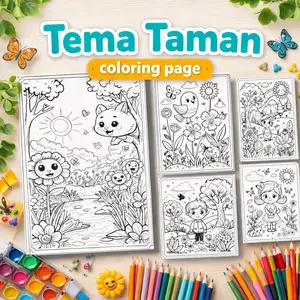 20 LEMBAR KERTAS MEWARNAI UKURAN  A5 & A4 - TEMA TAMAN