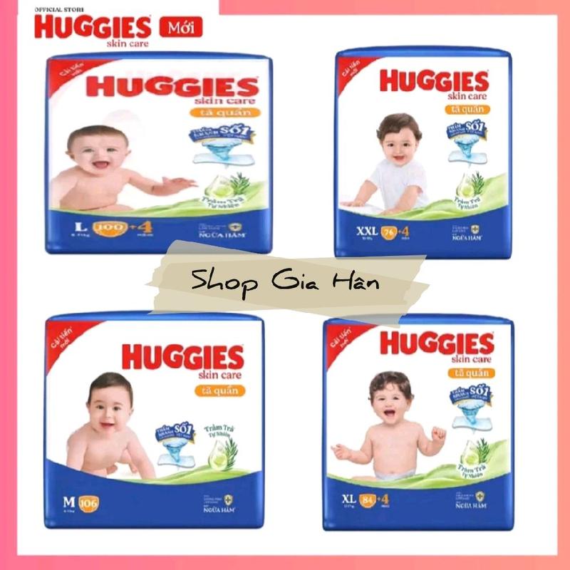 Tã quần tốt cho bé Huggies M106 L104 Xl88 xxL80 jumbo mẫu mới dày 5mml bề mặt tã 4D miềm êm bỉm thấm hút ban đêm tiết kiệm nhiều miếng