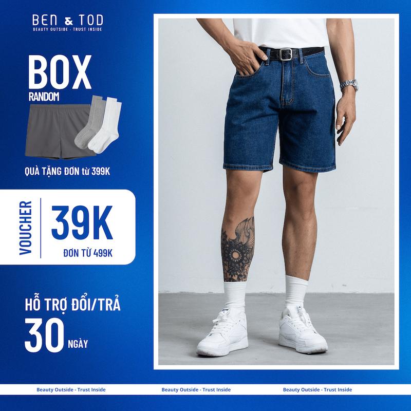 Quần short Jean Form Slimfit  SL2240 BC187 BEN & TOD basic chuẩn form xuất xịn cao cấp dày dặn nam tính Menswear Có Túi