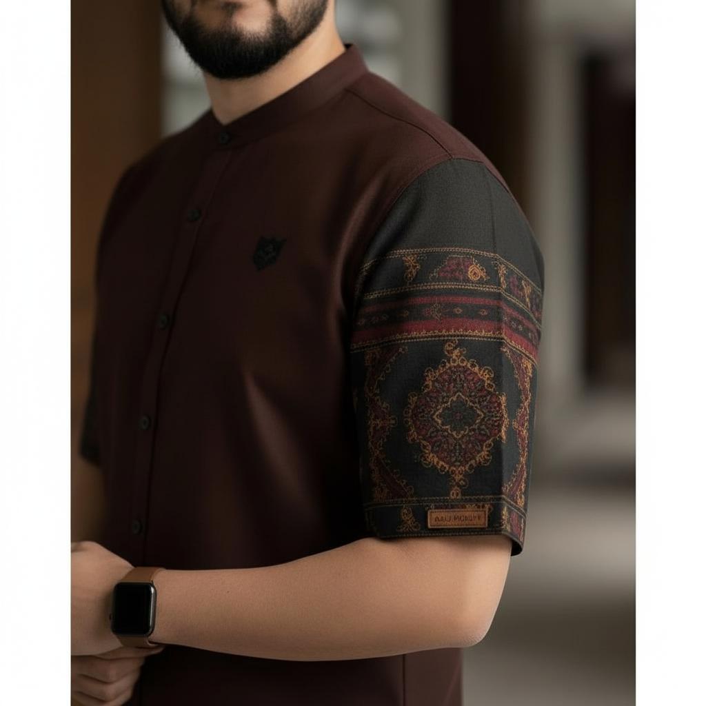 baju koko couple ayah dam anak laki laki bahan toyobo kombinasi batik warna MAHOGANY abu navi hitam