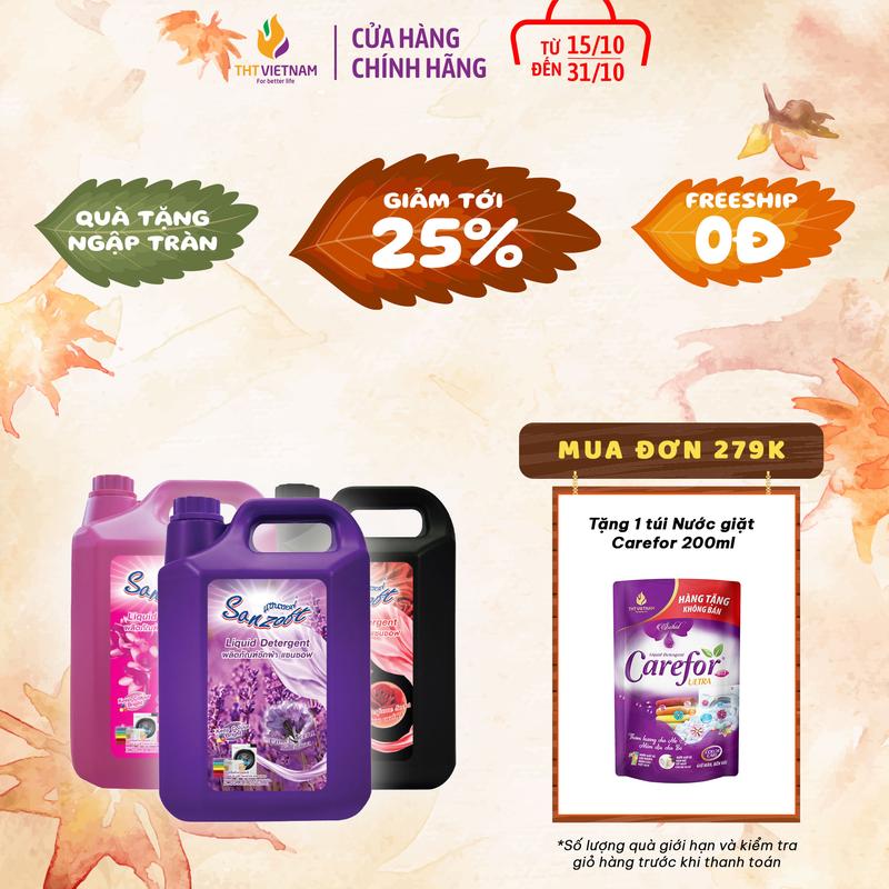 Nước giặt xả vải quần áo Sanzoft chính hãng trắng sạch làm sạch lưu hương 5L