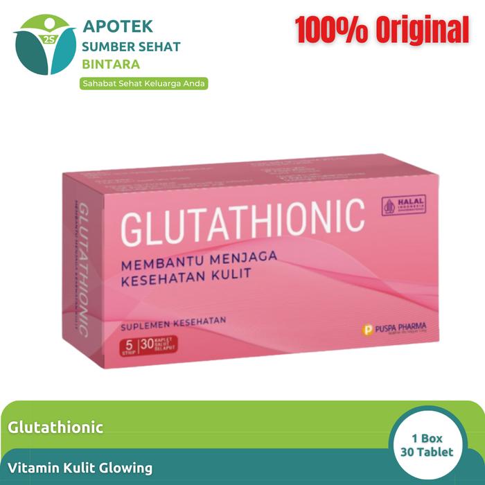 Glutathionic | Glutathione 500 mg – Suplemen Kulit Cerah Glowing - Glutathionic Kaplet, 1 Box 30 Kaplet di Apotek Sumber Sehat.bintara
