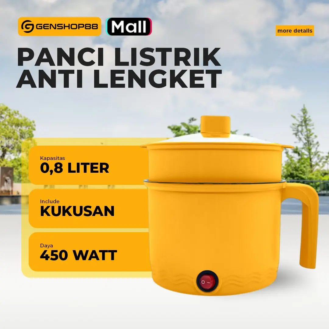Javotec Panci Elektrik Multifungsi Anti Lengket Hijau & Kuning TEFLON PP Foodgrade 300-600W 0.8Lt Genshop88 Solusi Dapur Masa Kini