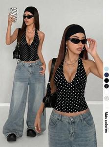 Top halter estilo urbano Y2K para mujer, tank sin espalda con lunares, ropa para fiestas y uso casual, moda de otoño