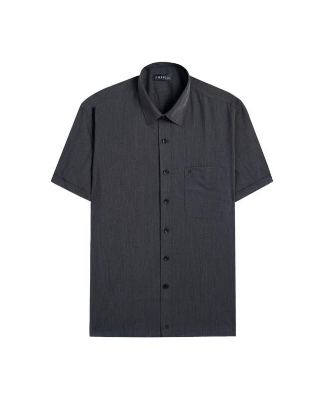  OWEN - Áo sơ mi ngắn tay Nam chất liệu Poly Rayon kiểu dáng Body Fit màu Xanh tím than AB258042NT 