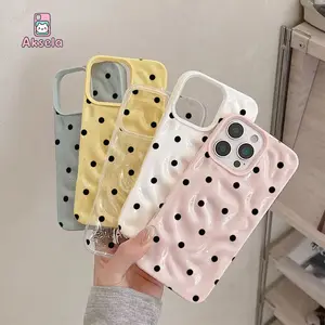 Casing IPhone Pita polkadot hitam Transparan Soft Case Fashion Cocok untuk iPhone 11 12 13 14 15 16 Pro Max X XR XS Max 7Plus 8Plus-AA