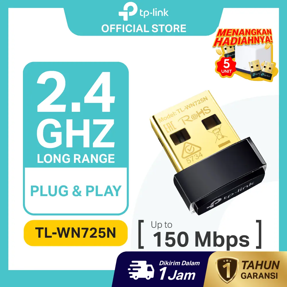 TP-Link | TL-WN725N | USB WiFi Adapter | Dongle WiFi | WiFi Receiver | 150Mbps | Wireless N | Nano USB Adapter | Adapter WiFi Laptop PC | Original | Garansi Resmi | Ready Stock | Baru | Promo | Murah