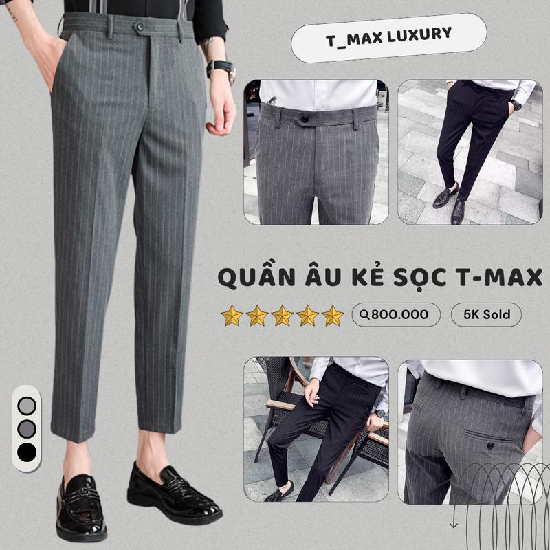 Quần Kẻ Sọc Nam Cao Cấp Phong Cách Slimfit Dáng Ôm Ống Côn Vải Cotton Co Giãn Menswear Pants