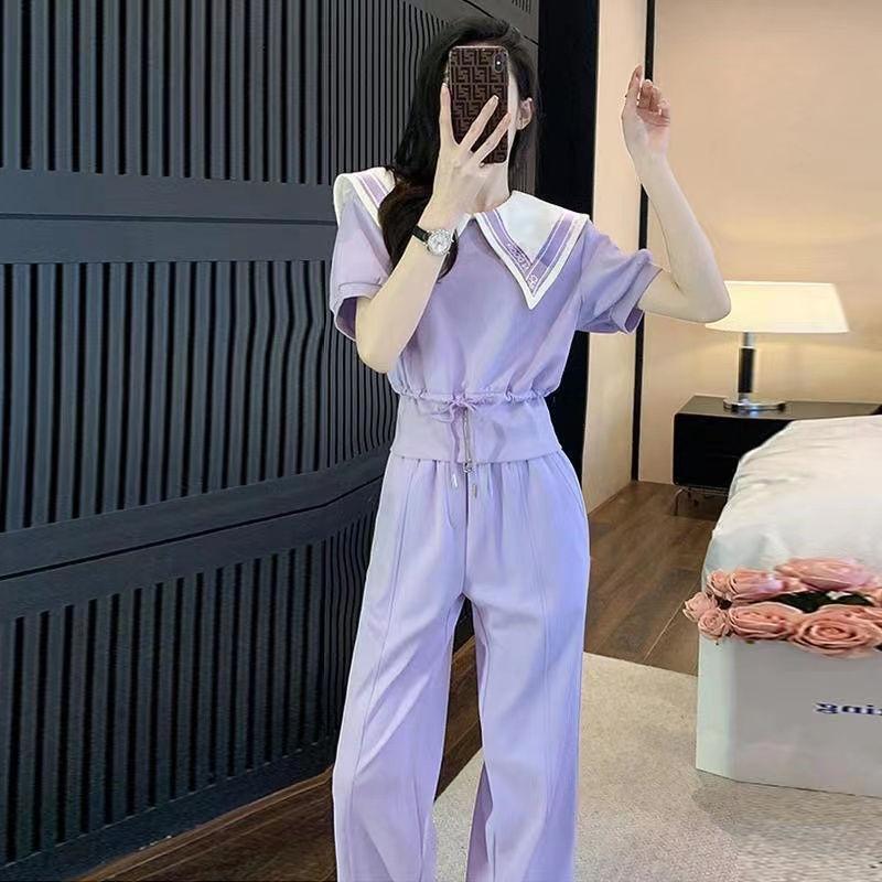 Bộ Đồ Thể Thao, Phong Cách Cổ Điển, Dành Cho Nữ, Bộ Đồ Hai Mảnh, Thời Trang Dáng Rộng Vừa Vặn, ngắn Tay Áo, Quần Ống Rộng, Thích Hợp Cho Mùa Hè 2023, Phong Cách Phương Tây, Trẻ Trung 3