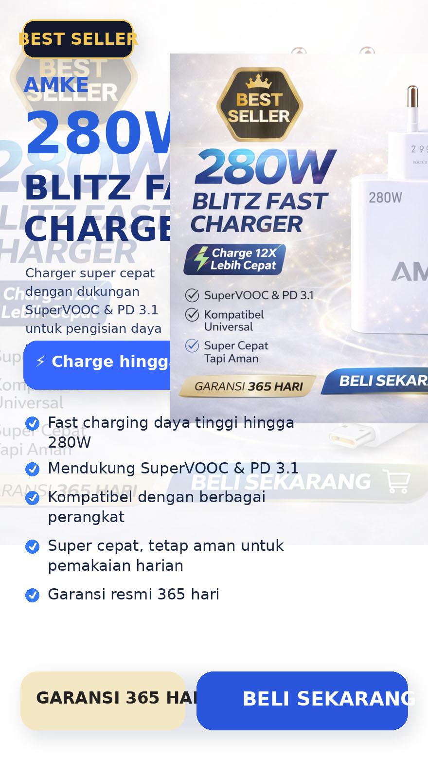 AMKE Adaptor Charger 280W Fast Charging Multi Port Type C Micro USB Untuk Semua HP Android SuperVOOC & PD 3.1 - Batok, Adapter