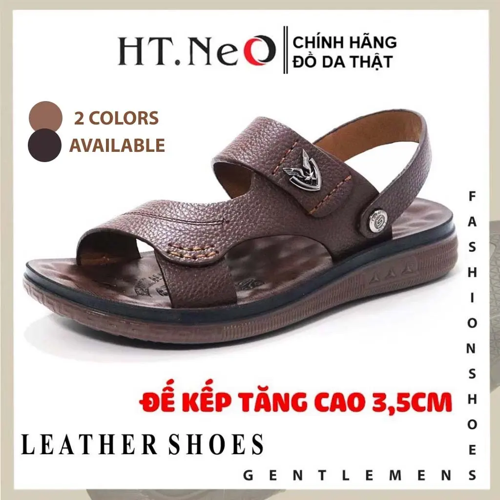 Sandal nam da bò thật HT.NeO , Dép nam quai hậu đế kếp cao 3,5cm êm mềm ma sát tốt phong cách mùa hè thoáng mát SDN56