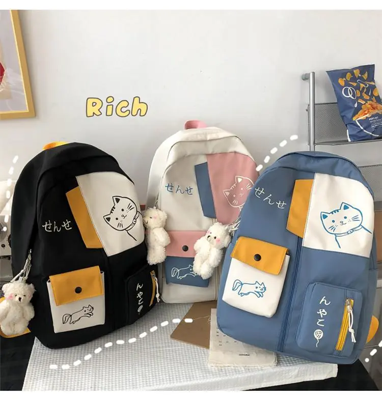 tas sekolah kekinian dengna bahan berkualitas motif cat cute fashion 2025 backpack anak perempuan muat banyak ransel laki y2k school estetik