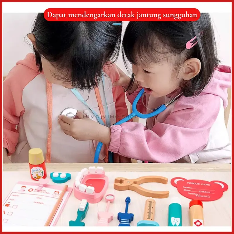 MAINAN DOKTER DOKTERAN ANAK FREE TAS MURAH  - RED DOCTOR MEDICAL WOODEN TOYS | Mainan Edukasi Dokter Gigi | Dokter Anak Wooden Toys Kayu 3