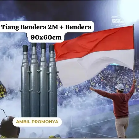 Set Bendera 90x60cm + Tiang Bendera 2 Meter Besi Galvanis