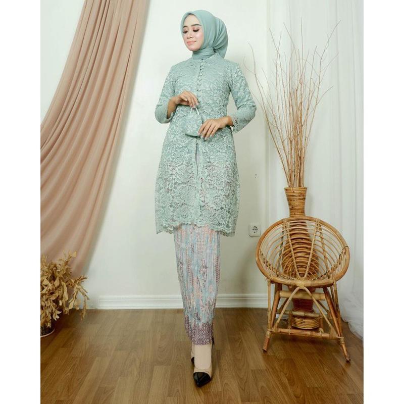 Kebaya tunik naila brukat halus premium- full kancing Polos Hitam Putih Navy Bawahan Bordir Dress Panjang Semi Wanita Pesta Atasan Seragam Setelan Kondangan Mewah Wisuda 7