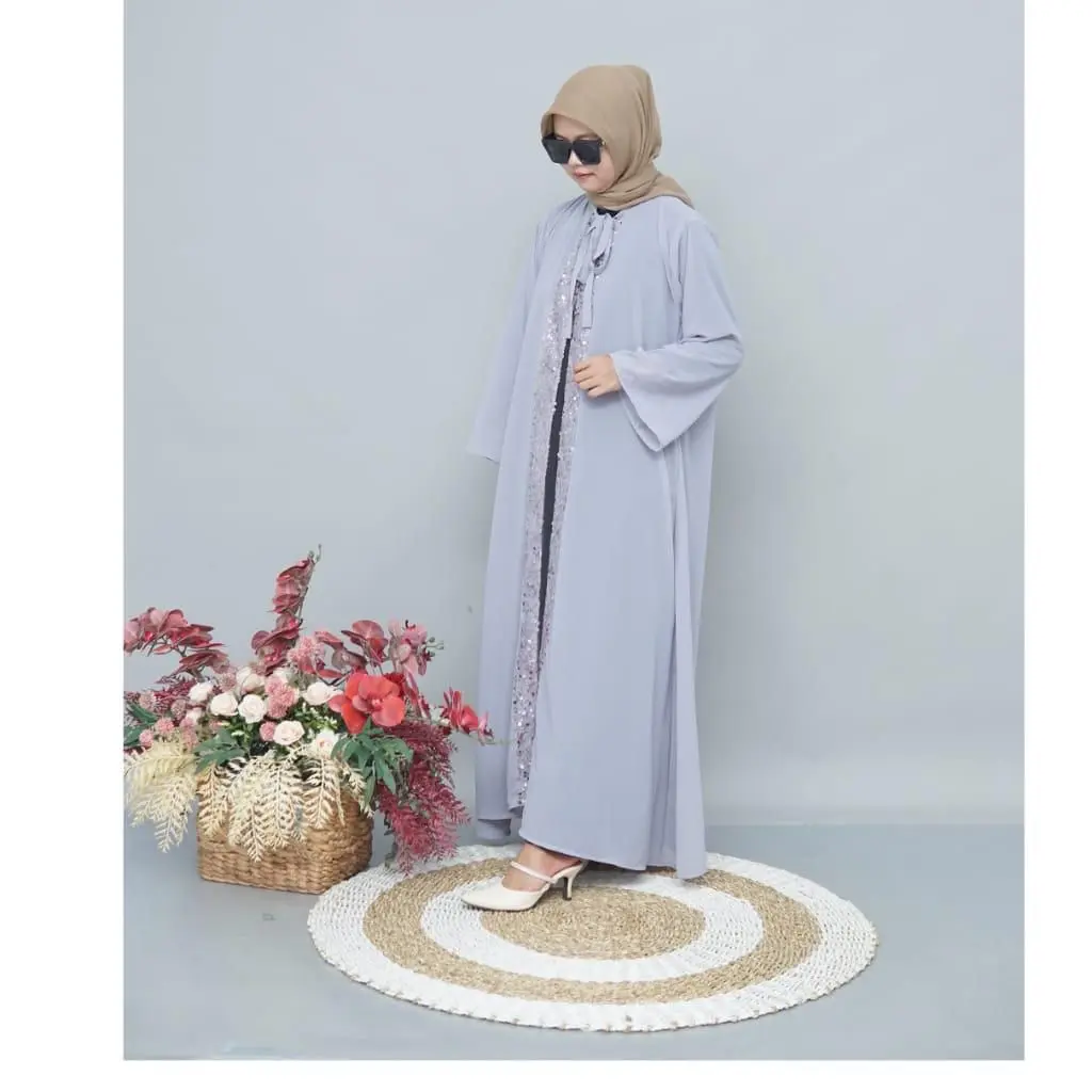 Outer abaya aura ceruty babyfoll premium dan outer abaya mix tile payet